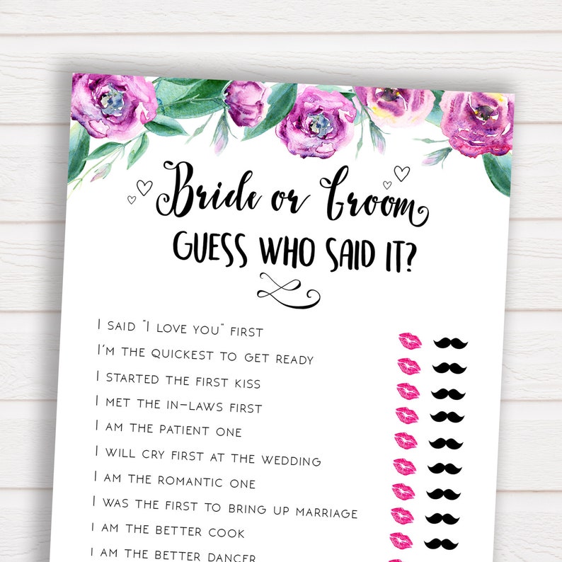 He Said She Said Bridal Shower Game Guess Who Said It Game Etsy