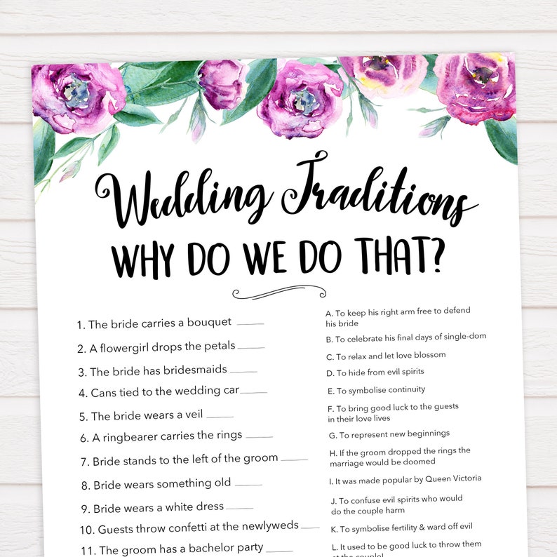 Wedding Traditions Bridal Shower Game Wedding Trivia Game Etsy