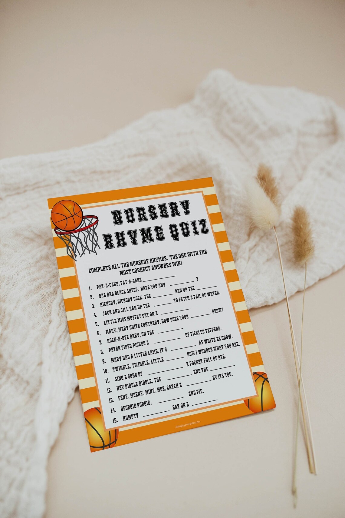 Basketball Baby Shower Nursery Rhyme Quiz Baby Games Nursery Etsy