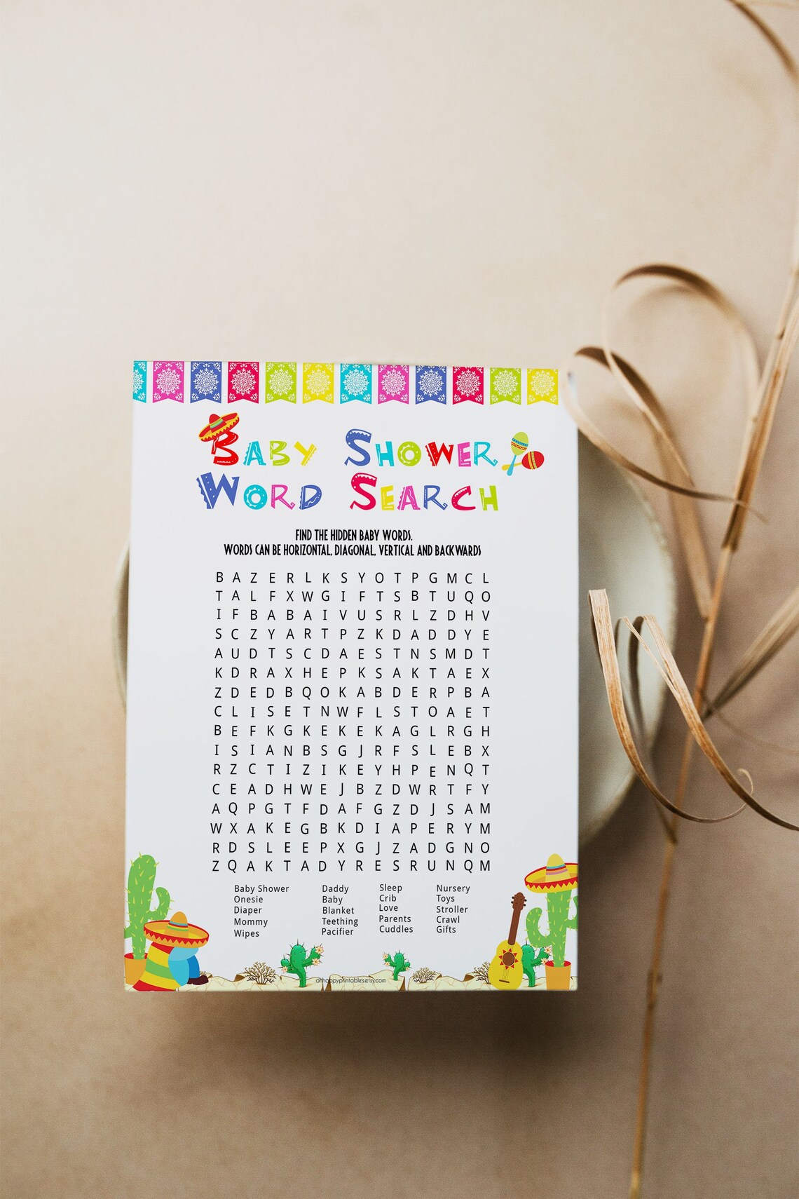 Fiesta Word Search Baby Shower Word Search Printable Baby - Etsy