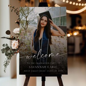 PRINTED + SHIPPED Photo Graduation Welcome Sign, Faded Graduation Board, Senior College Graduation Party Welcome Sign, Graduation Backdrop