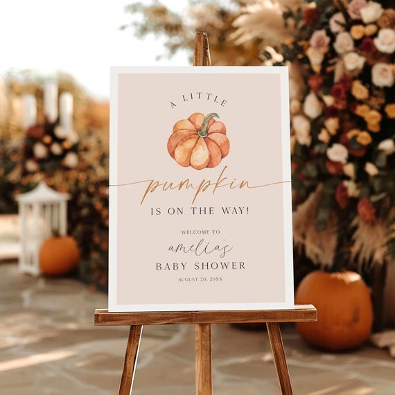PRINTED + SHIPPED A Little Pumpkin Is On The Way Baby Shower Welcome Sign, Autumn Harvest Baby Shower, Modern Baby Shower Welcome Sign, FAB