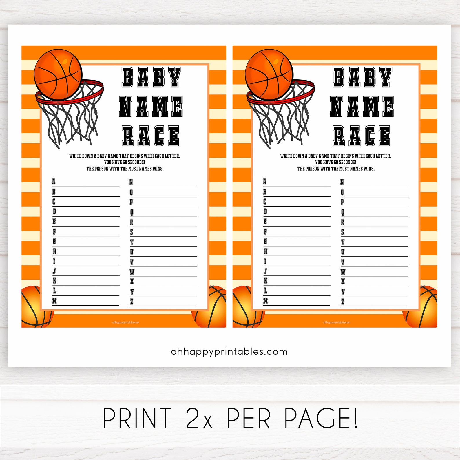 Basketball Baby Name Race Game Printable Baby Shower Games Etsy