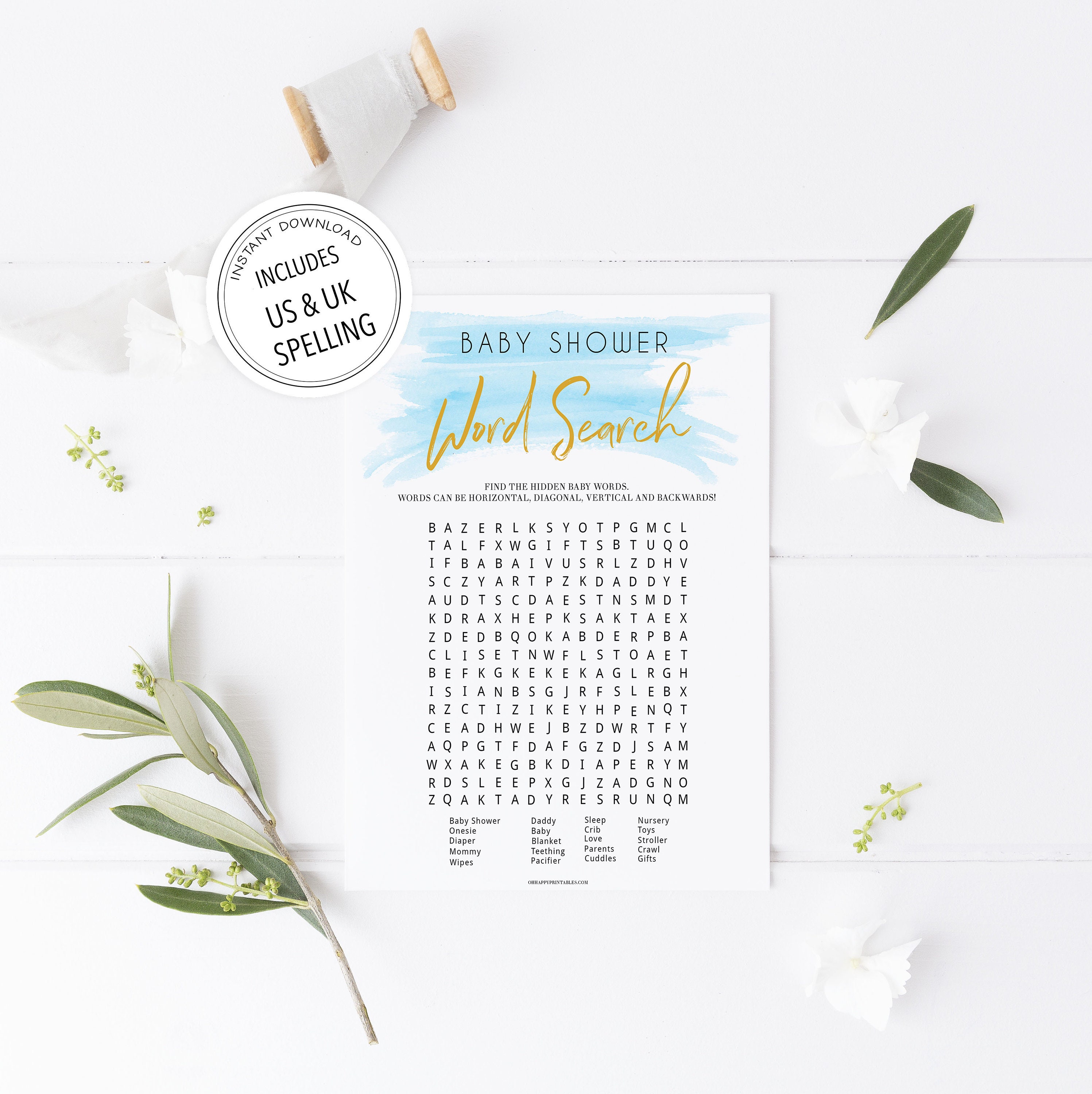 Baby Shower Word Search Game Printable Baby Shower Games | Etsy