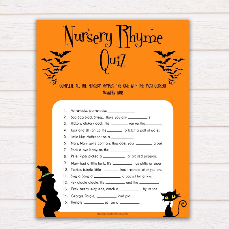  Halloween  Nursery  Rhyme  Quiz Baby Shower Games Guess 