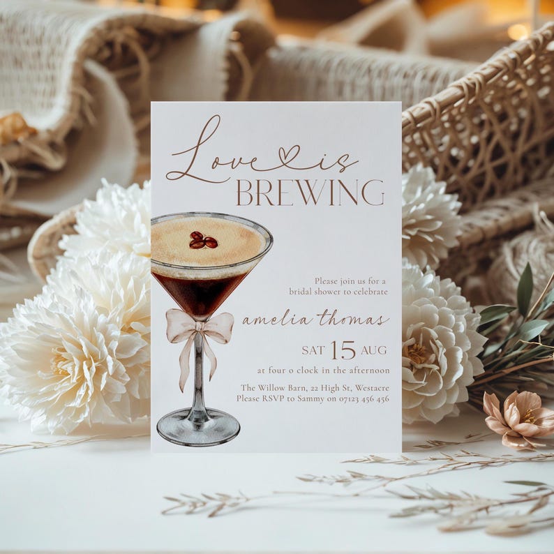 Love Is Brewing Bridal Shower Invitation, Espresso Martini Bridal Shower Invitation, Coffee Bridal Shower, Editable Bridal Coffee Invite