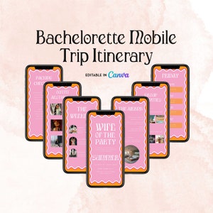 DAISY PINK Bachelorette Reiseroute Mobile Vorlage, Bachelorette Wochenend Reiseroute, Canva Vorlage, Hen Weekend, Bachelorette DS2