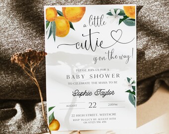 EDITABLE Baby Shower Invitation, Citrus Oranges Little Cutie Invite, Editable Baby Invitation, Little Cutie Printable Baby Shower Invite CO1