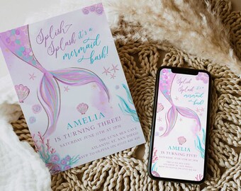 Splish Splash It's Mermaid Birthday Einladung Bundle, Mermaid Birthday Party Invite, Under The Sea Mermaid Birthday Party Invite MER1