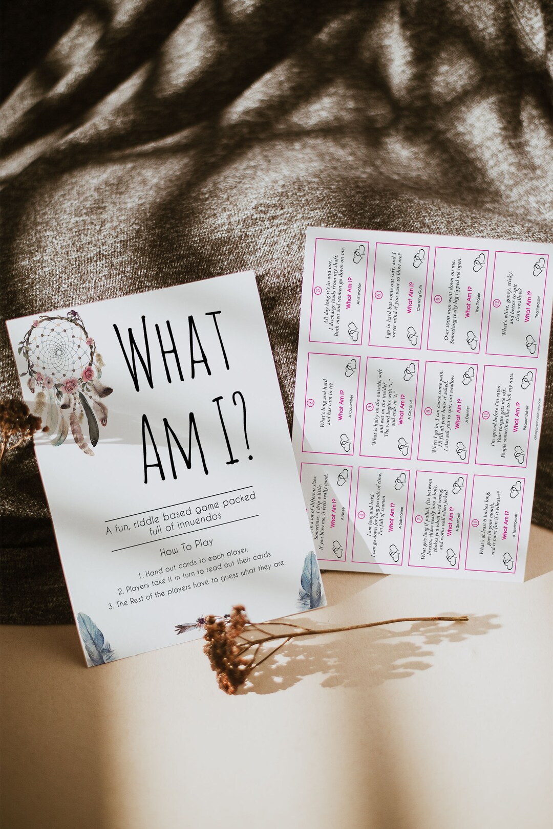Boho 24 What Am I Innuendo Baby Shower Games, Innuendo Riddle Printable ...