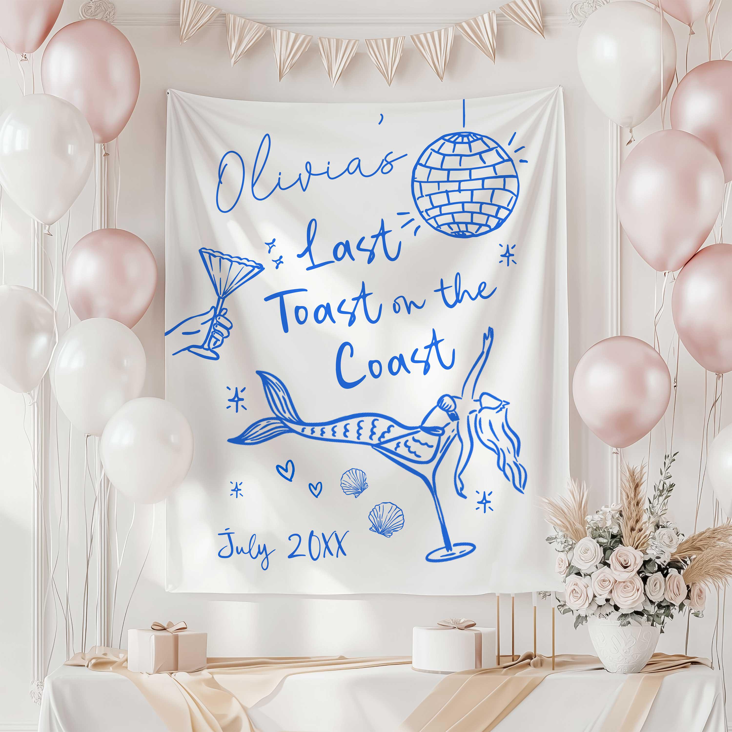 Last Toast on the Coast Backdrop, Beach Bachelorette Backdrop, Last ...