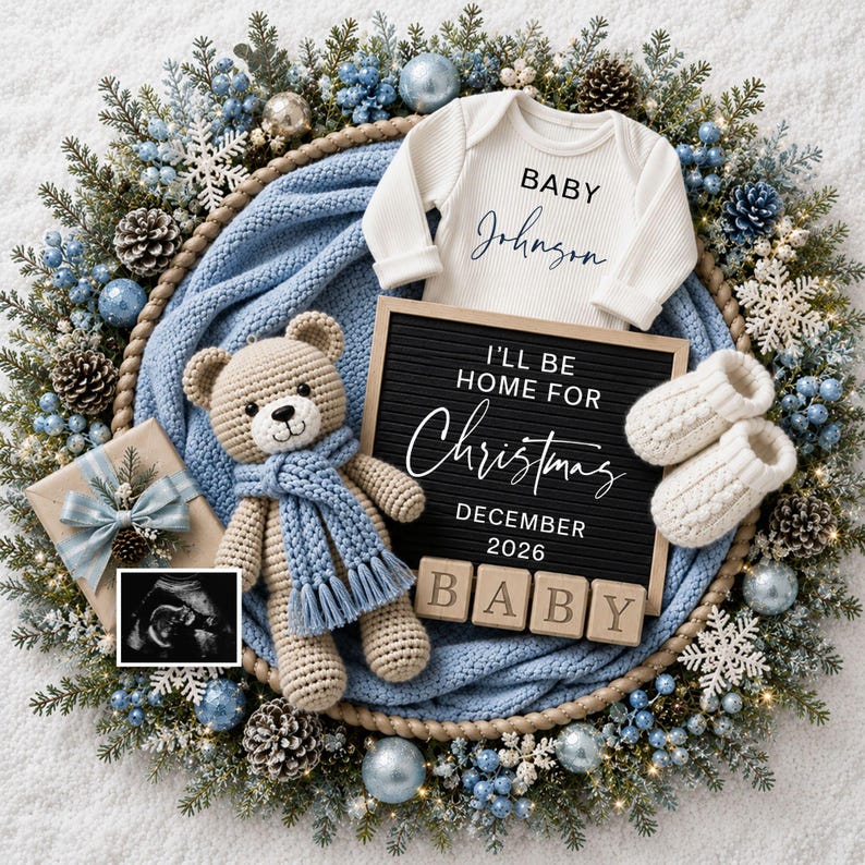 Christmas Pregnancy Announcement Social Media It's A Boy Pregnancy Announcement Canva Editable Template PA