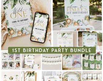 Wild One Birthday Party Bundle, Wild One Invitation, 1st Birthday Boy, Safari Birthday Decorations, First Birthday Safari Party Bundle WO1
