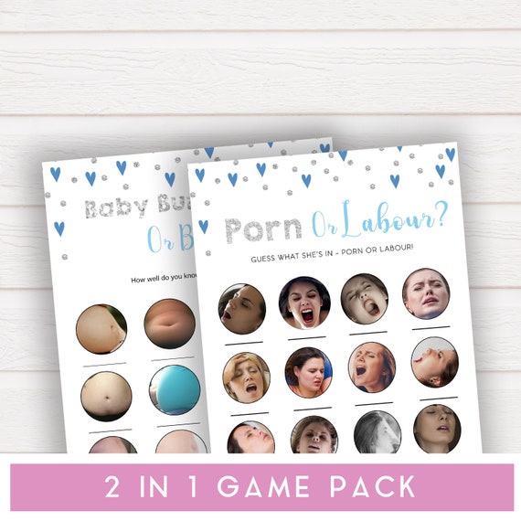 2 IN 1 Porn or Labour & Baby Bump or Beer Belly Pack, Porn or Labor, Porn  Labour Game, Baby Shower Game, Blue, Baby Bump Beer Belly, Silver