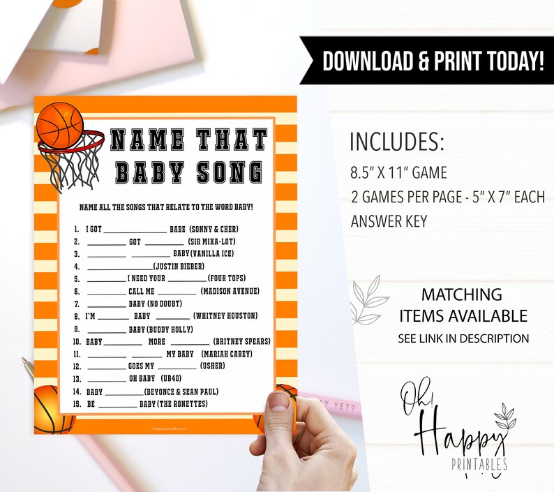 Basketball Baby Shower Name That Song Baby Game Baby Song Etsy