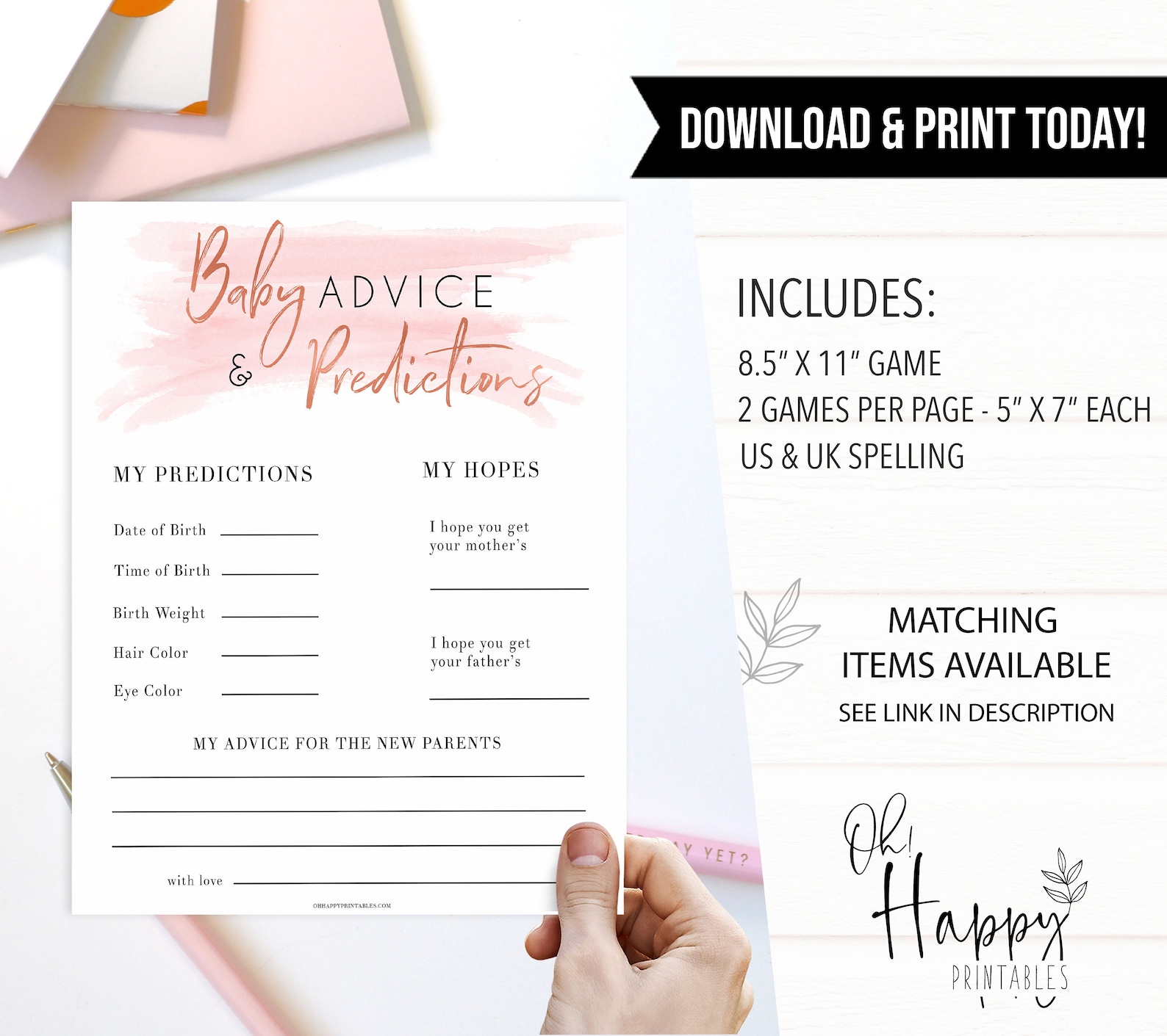 Baby Advice and Predictions Keepsake Printable Baby Shower - Etsy
