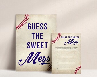 Guess The Sweet Mess Baby Game, Printable Baby Shower Games, Baseball Baby Shower Games, Sports Baby Shower Games, Baby Shower Games, BB15