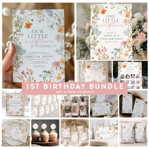 Wildflower First Birthday Bundle, Wildflower 1st Birthday Bundle, Wildflower Birthday, Wildflower Birthday Invite, Wildflower Party LWF