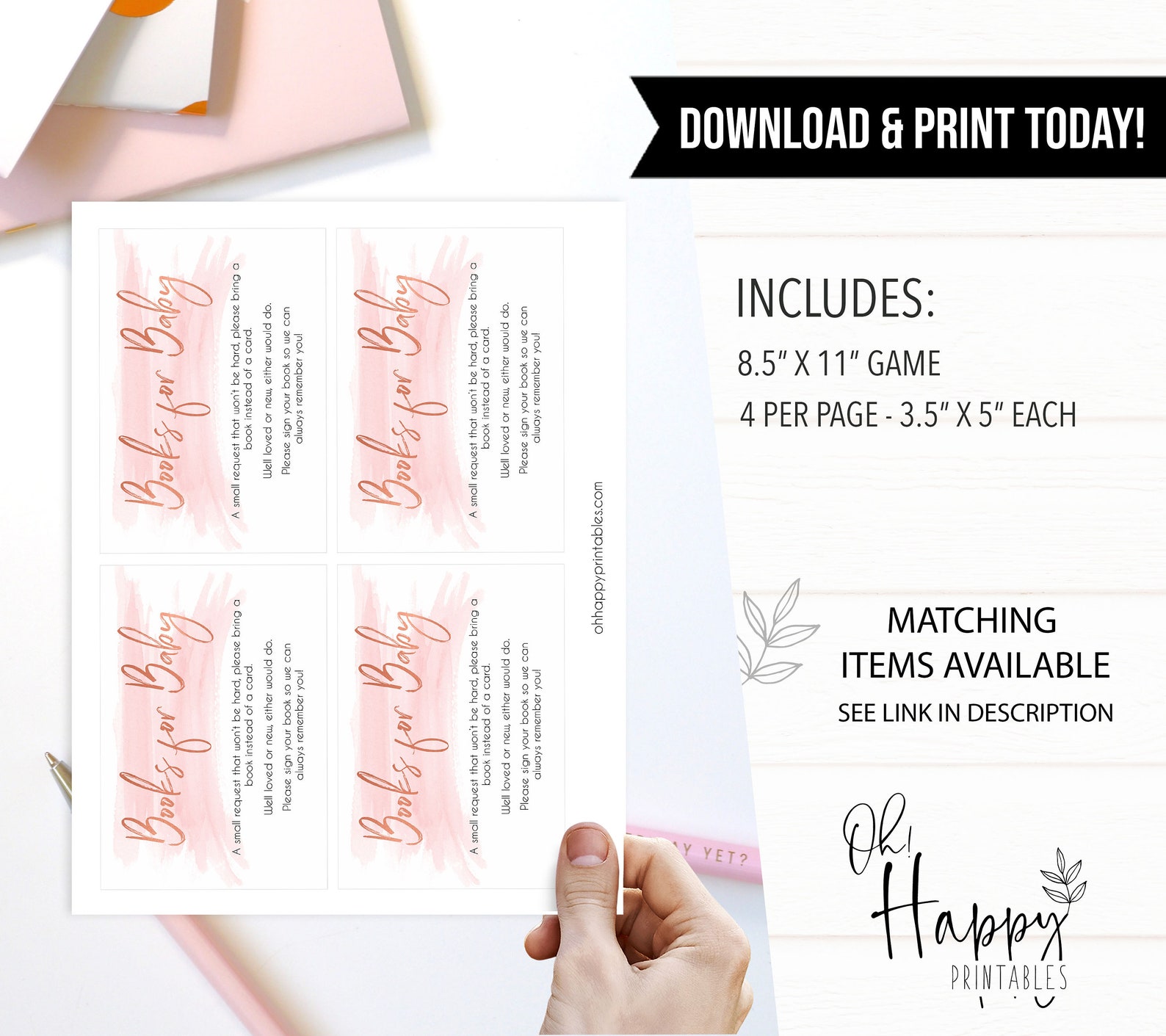 Books for Baby Insert Printable Baby Shower Inserts Pink - Etsy