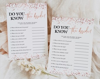 Rose Gold Bridal Shower Game Do you Know the Bride, Editable Template, Bridal Shower Games Printable, Who Knows the Bride Best, Bridal RGC