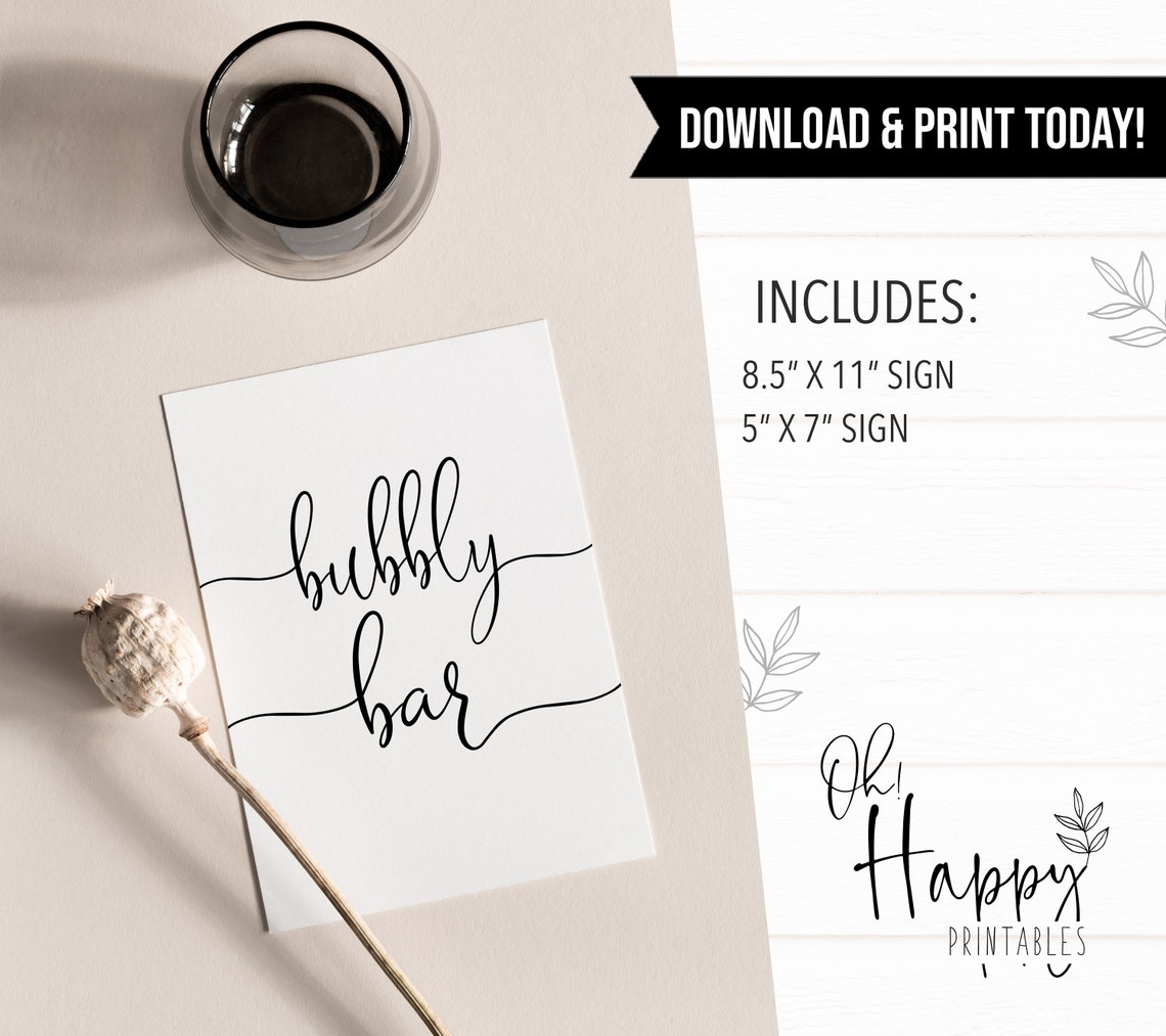 Minimalist Bubbly Bar Sign Bubbly Bar Sign Printable Table | Etsy