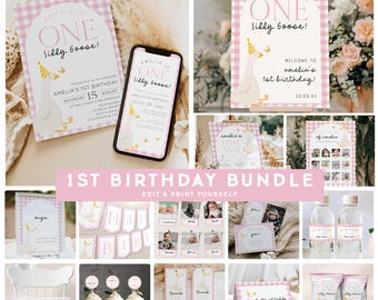 One Silly Goose 1st Birthday Party, Pink One Silly Goose 1st Birthday Invite, One Silly Goose First Birthday Party, Silly Goose Party OSG
