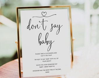 Minimalist Don't Say Baby, Don't Say Baby Sign, Printable Baby Shower Games, Baby Shower Games, Fun Baby Shower Games, Dont Say Baby Game M1