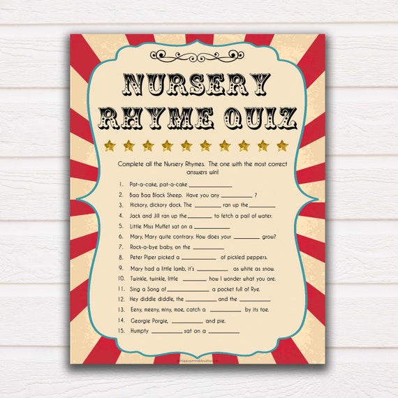 Circus Nursery Rhyme Game Baby Song Guess The Nursery Rhyme Nursery Rhyme Game Carnival Baby Shower Its A Boy Guess Baby Song Cr1 - 