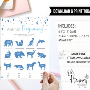 Animal Pregnancy Baby Game Printable Baby Games Blue Hearts - Etsy
