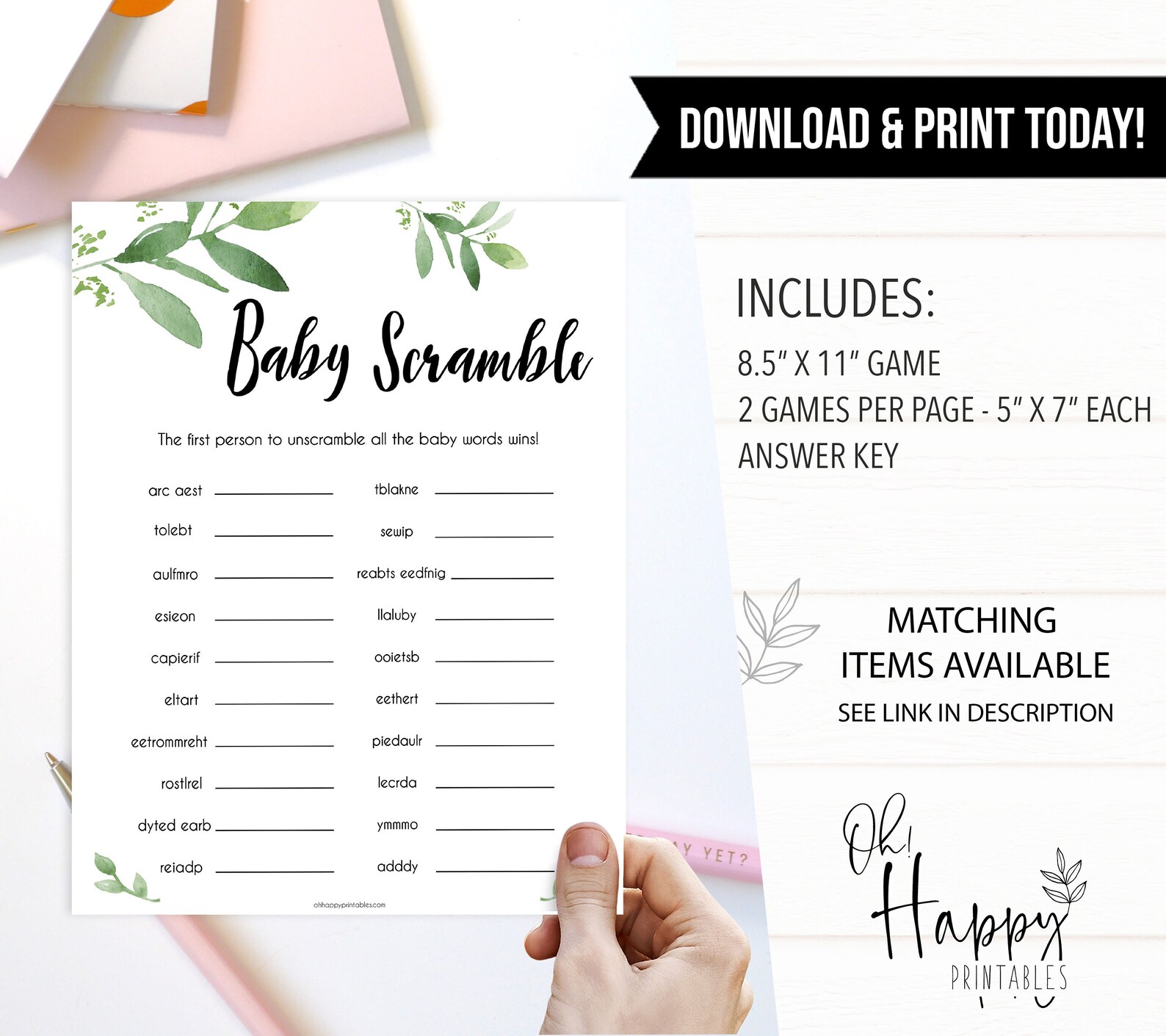 Baby Word Scramble Game Printable Baby Shower Games | Etsy