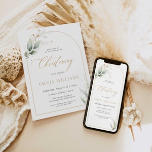 EDITABLE Christening Invitation Template, Floral Printable Baptism Invitation, LDS Arch Baptism Invite, Instant Download, Religious Ceremony
