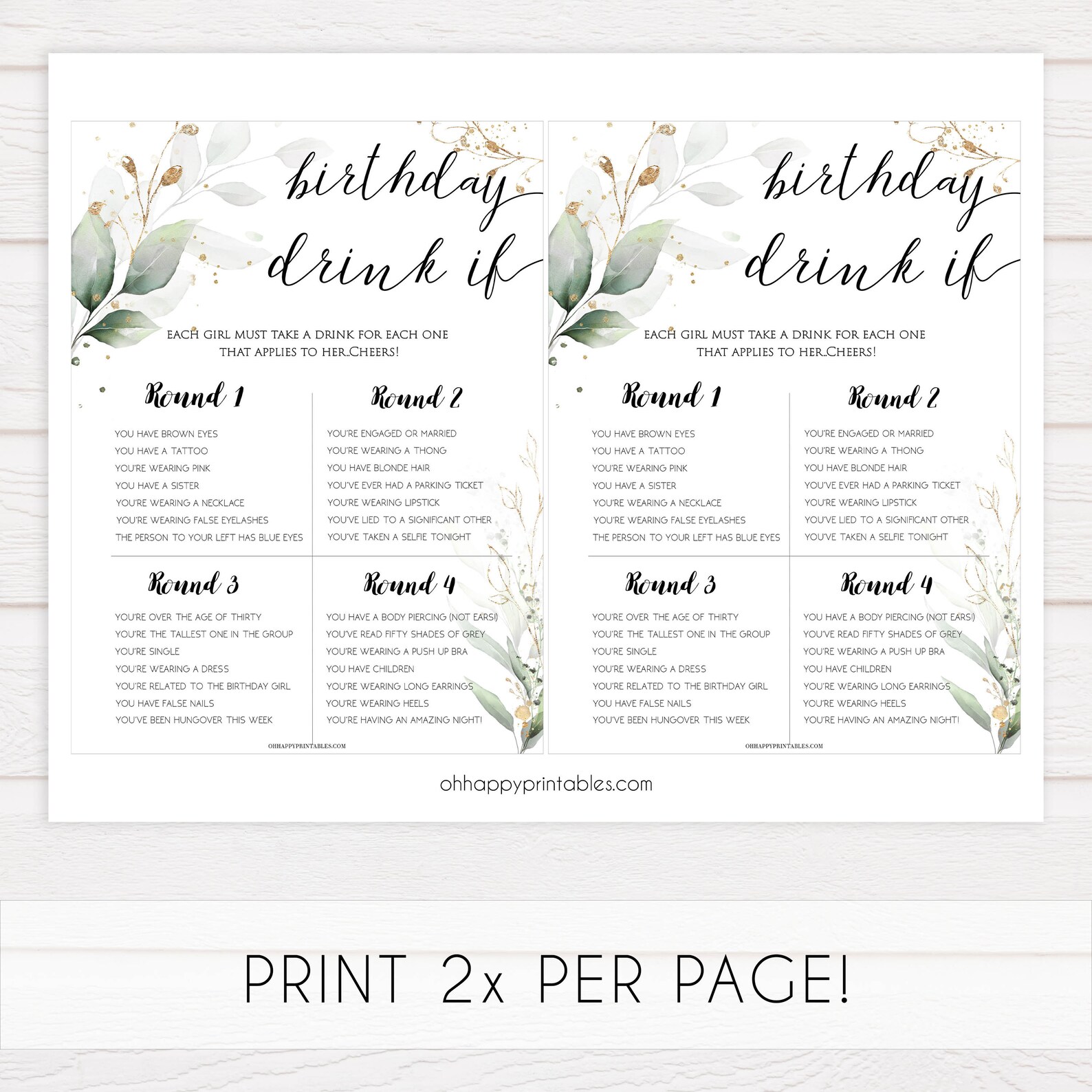 Birthday Drink If Game Printable Birthday Games Drink If | Etsy