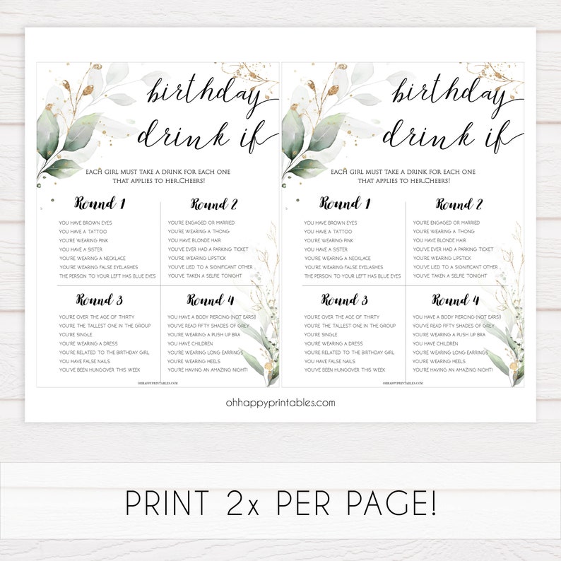 Birthday Drink If Game Printable Birthday Games Drink If | Etsy