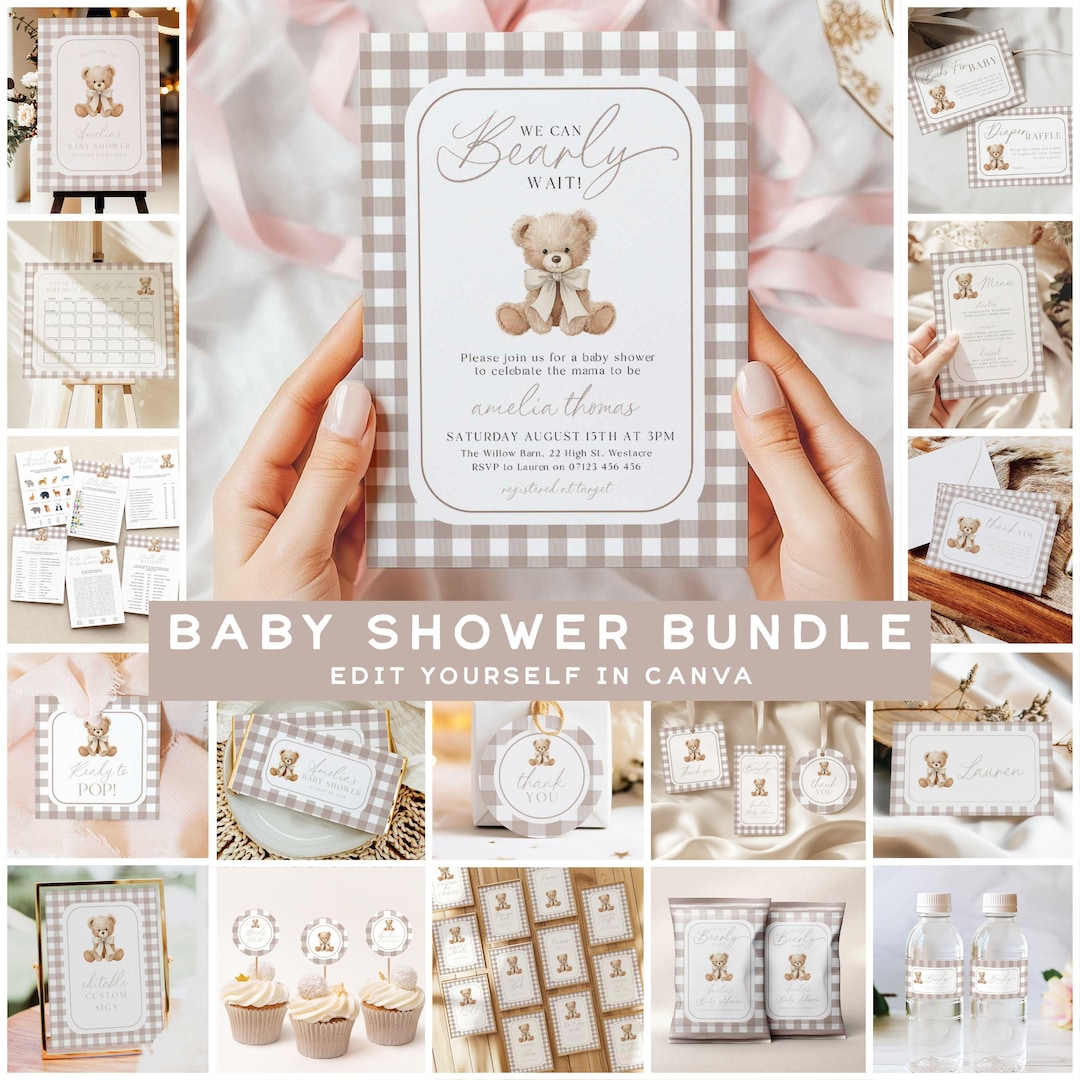 We Can Bearly Wait Baby Shower Party Bundle Printable, Teddy Bear Baby ...