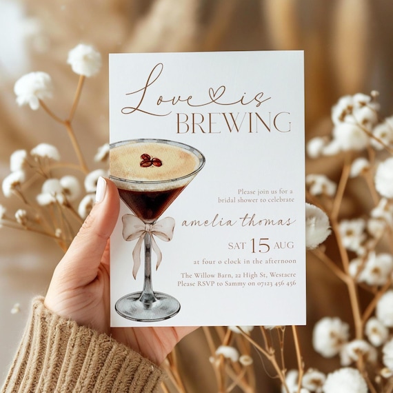Love Is Brewing Bridal Shower Invitation, Espresso Martini Bridal Shower Invitation, Coffee Bridal Shower, Editable Bridal Coffee Invite LIB