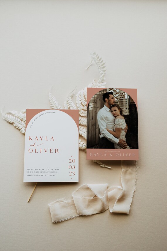 KAYLA Full Wedding Invitation Suite, Terracotta Arch, Photo Wedding Invite, Editable Wedding Template, Wedding Suite, Modern Moroccan KO