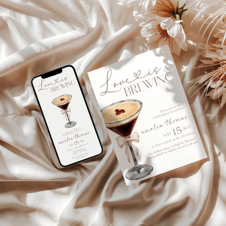 Love Is Brewing Bridal Shower Invitation, Espresso Martini Bridal Shower Invitation, Coffee Bridal Shower, Editable Bridal Coffee Invite
