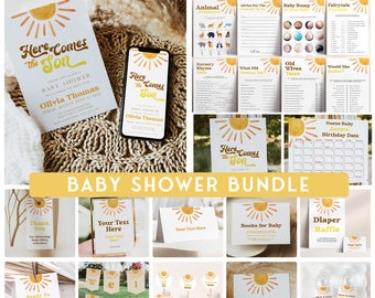 Here Comes the Son Baby Shower Party Bundle, Watercolor Sunshine Baby Shower Party Decor, Boho Sunshine Baby Shower, Party Decor HC1