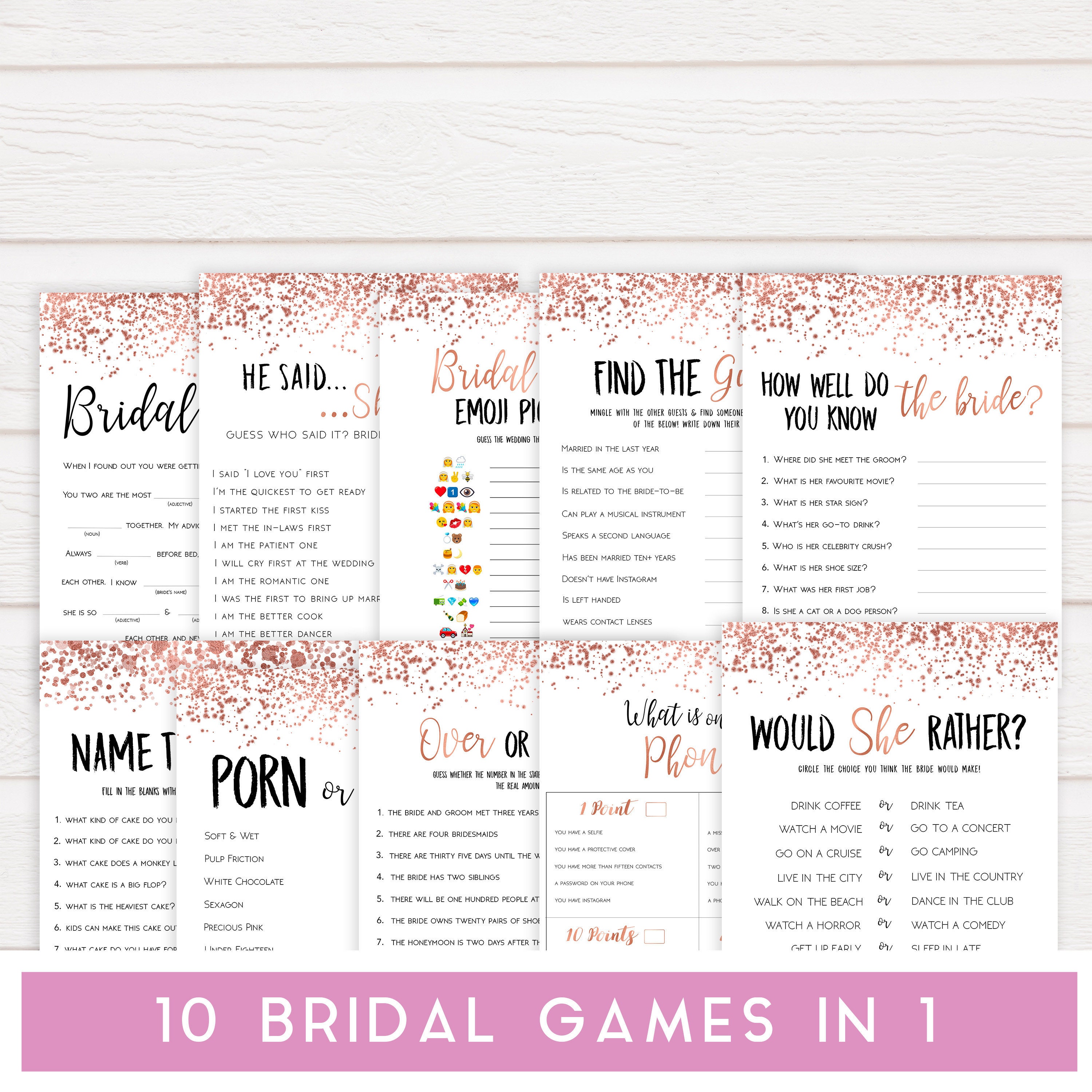 Bridal Shower Games Bundle Rose Gold Bridal Shower Games Etsy