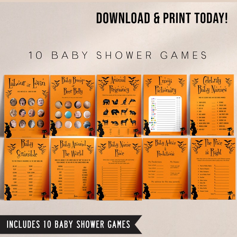 Halloween 10 Baby Shower Games Printable Baby Shower Games Etsy