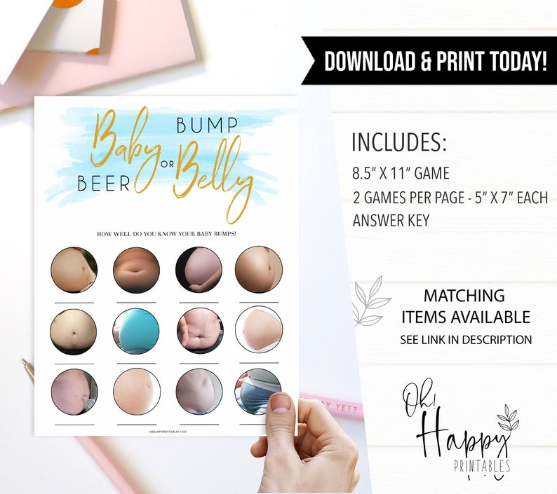 Baby Bump or Beer Belly Printable Baby Games Baby Belly Beer | Etsy ...