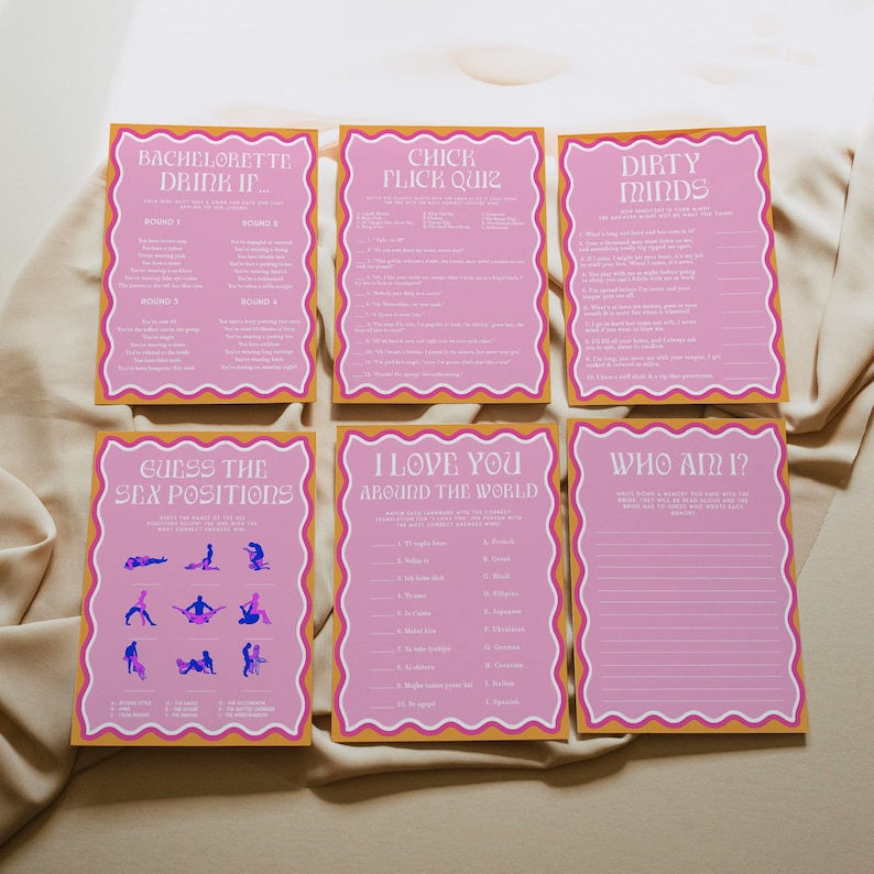 Pink Bachelorette Games Bundle, 100 Editable Bridal Shower Games, Pink Modern Bachelorette, Hen Party Games, Template, Dirty Games DS2 image 4