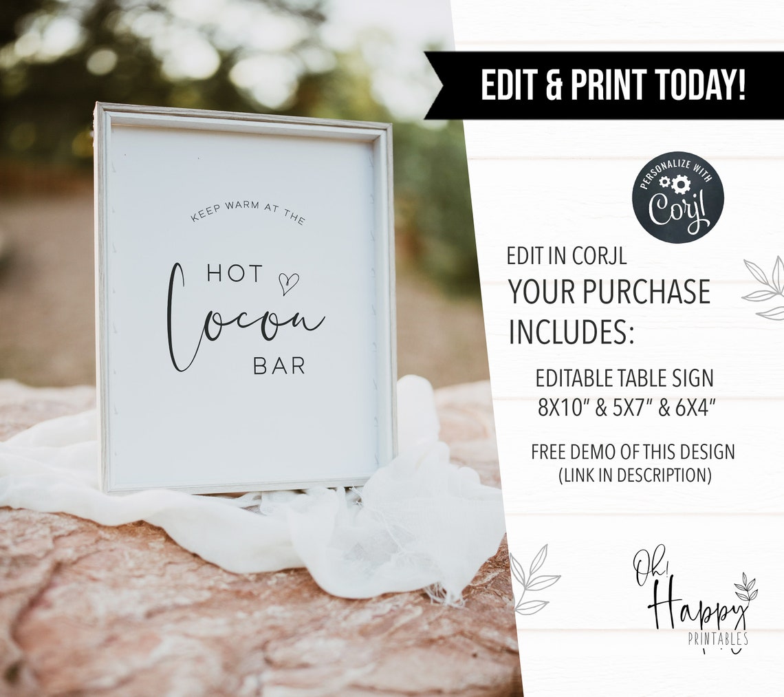 Minimalist Wedding Hot Chocolate Bar Table Sign Editable Template Sign ...
