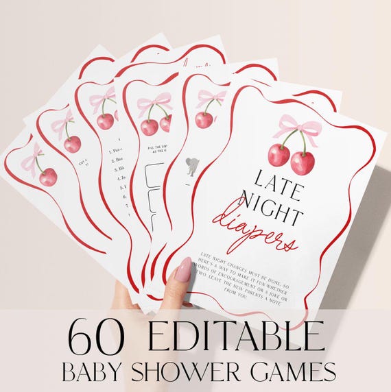 60 Cherry On Top Baby Shower Games, Cherry Baby Shower Game Bundle, Cherry on Top Baby Shower Games, Little Cutie Baby Shower Games COT
