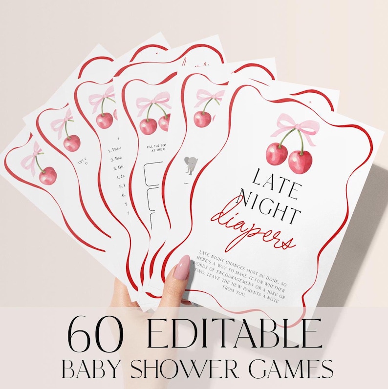 60 Cherry On Top Baby Shower Games, Cherry Baby Shower Game Bundle, Cherry on Top Baby Shower Games, Little Cutie Baby Shower Games