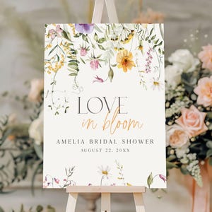 Letrero de bienvenida para despedida de soltera con flores de amor en flor, letrero de bienvenida para despedida de soltera con flores amarillas, decoración imprimible para despedida de soltera LINB
