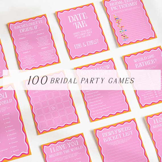 Pink Bachelorette Games Bundle, 100 Editable Bridal Shower Games, Pink Modern Bachelorette, Hen Party Games, Template, Dirty Games DS2