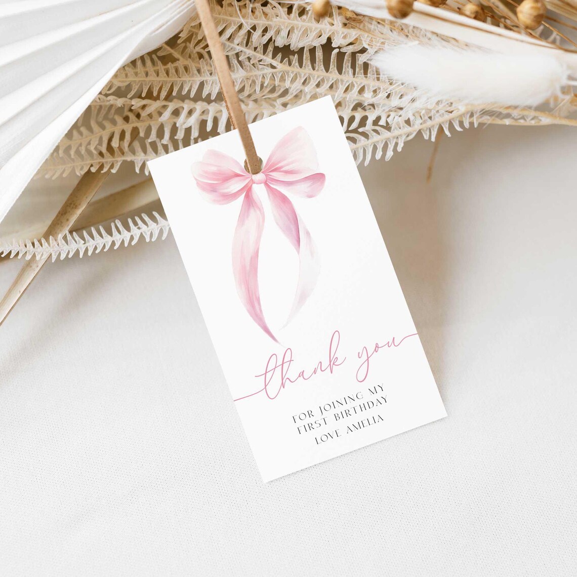 Pink Bow Favor Tags, Pink Bow 1st Birthday Favour Tags, Printable Pink ...