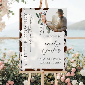 Cartello di benvenuto per baby shower a tema &quot;Un piccolo cowboy&quot;, cartello di benvenuto modificabile per baby shower in stile western, decorazioni per baby shower in stile cowboy, Baby Shower CBB a tema &quot;Un piccolo cowboy&quot;