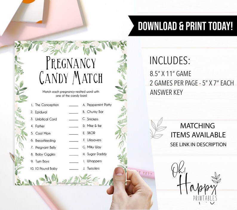 Pregnancy Candy Match Game Printable Baby Shower Games - Etsy